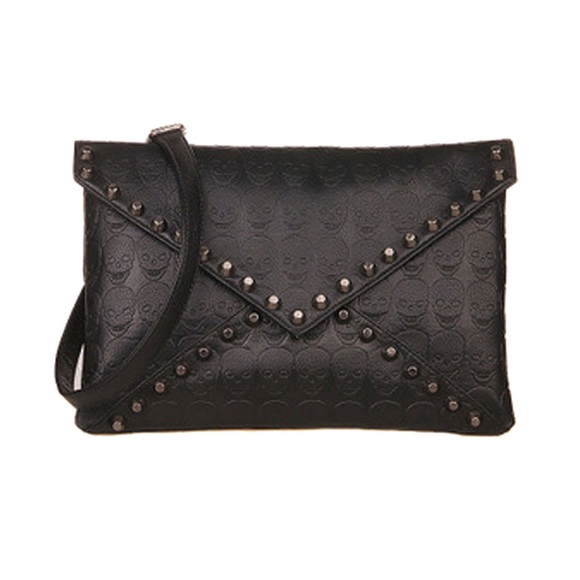 fairlygirly Handbags - Skull Emboss Studded Envelope Clutch Shoulder Bag